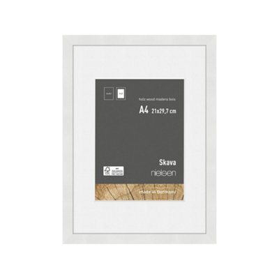 Nielsen Skava A4 White Wooden Picture Frame With 15 X 20Cm Mount, Float Glass And Push/turn Clips - image 1
