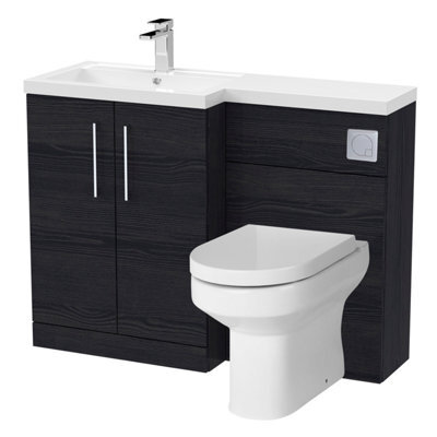 Balterley Level Bathroom Bundle Floor Standing Vanity Basin And Wc Unit With Pan, Seat And Cistern - Left Hand - Charcoal Black Woodgrain - image 1
