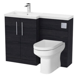 Balterley Level Bathroom Bundle Floor Standing Vanity Basin And Wc Unit With Pan, Seat And Cistern - Left Hand - Charcoal Black Woodgrain - thumbnail 1