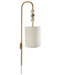 Beliani Wall Lamp Brass-Finish Iron With Beige Fabric Drum Shade, Mid-Century Style, W18 X D18 X H78 Cm - thumbnail 2