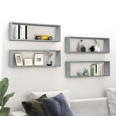 Berkfield Wall Cube Shelves 4 Pcs Grey Sonoma 80X15X26.5 Cm Engineered Wood - image 1