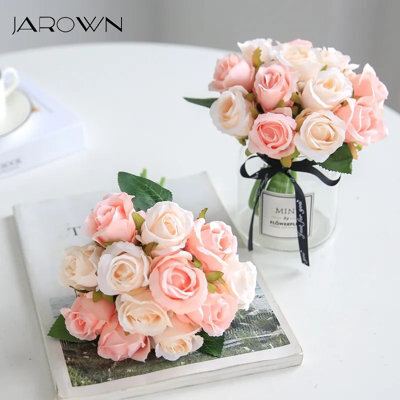 12 Head Artificial Flowers Silk Rose Fake Flower With Stem Wedding Party Bouquet