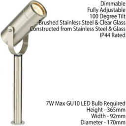 310mm Outdoor Ground Spike Lamp Wall & Sign Light Gu10 Brushed Steel & Glass - thumbnail 2