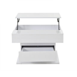 Abrihome 360-Degree Rotating Coffee Table, High-Gloss Height-Adjustable Coffee Table With 1 Drawer, 70X70X45 Cm, White - thumbnail 7