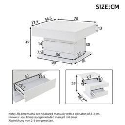 Abrihome 360-Degree Rotating Coffee Table, High-Gloss Height-Adjustable Coffee Table With 1 Drawer, 70X70X45 Cm, White - thumbnail 6
