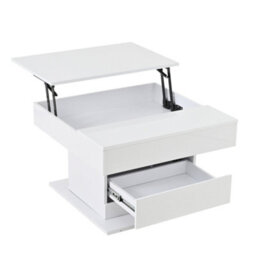 Abrihome 360-Degree Rotating Coffee Table, High-Gloss Height-Adjustable Coffee Table With 1 Drawer, 70X70X45 Cm, White - thumbnail 9