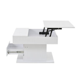 Abrihome 360-Degree Rotating Coffee Table, High-Gloss Height-Adjustable Coffee Table With 1 Drawer, 70X70X45 Cm, White - thumbnail 8