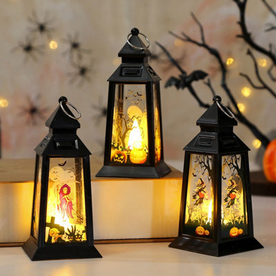 CLEFFNS 3Pcs Halloween Lanterns Decoration Retro Hanging Lamp Halloween Witch Flameless Candle Holder With Transparent Pumpkins Lantern