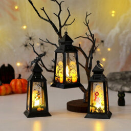 CLEFFNS 3Pcs Halloween Lanterns Decoration Retro Hanging Lamp Halloween Witch Flameless Candle Holder With Transparent Pumpkins Lantern - thumbnail 9