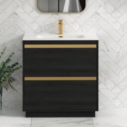 Royal Bathrooms Orion 800mm Floor Standing Bathroom Vanity Unit 2 Drawer Hale Black With Ceramic Basin & Brushed Brass Accent Trim - thumbnail 1