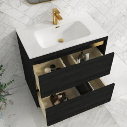 Royal Bathrooms Orion 800mm Floor Standing Bathroom Vanity Unit 2 Drawer Hale Black With Ceramic Basin & Brushed Brass Accent Trim - thumbnail 5
