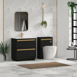 Royal Bathrooms Orion 800mm Floor Standing Bathroom Vanity Unit 2 Drawer Hale Black With Ceramic Basin & Brushed Brass Accent Trim - thumbnail 4