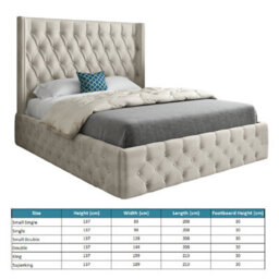 Turin Straight Winged Upholstered Soft Velvet Bed Frame - Cream - thumbnail 4