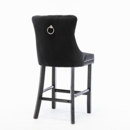 HomeTouch Set Of 2 Velvet Bar Stools, Kitchen Breakfast Barstools With Wooden Legs Bar Chairs For Counter Black - thumbnail 6