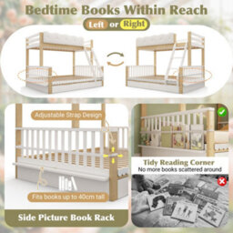 Merax 3Ft/4Ft6  Children's Bunk Bed 90X190 + 135X190 Cm, Pine Wooden Bunk Bed With 2 Drawers & Side Bookshelf, White - thumbnail 7