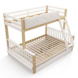 Merax 3Ft/4Ft6  Children's Bunk Bed 90X190 + 135X190 Cm, Pine Wooden Bunk Bed With 2 Drawers & Side Bookshelf, White - thumbnail 9