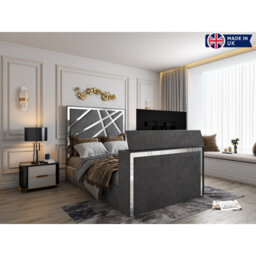 Morgan Upholstered Soft Velvet  Grey Tv Bed Frame - thumbnail 7