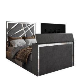 Morgan Upholstered Soft Velvet  Grey Tv Bed Frame - thumbnail 4
