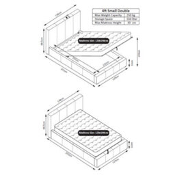 Luna 4Ft Small Double Cream Beige Ottoman Storage Bed Gas Lift & 15Cm Thick Memory Foam Mattress - L: 203Cm X W: 138Cm X H: 88.5Cm - thumbnail 8