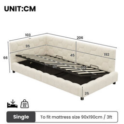 Merax 3 Ft Single Ottoman Bed 90 X 190 Cm, Boucle Daybed With Side Hydraulic Storage, Rgb Led Lights & Charging, Beige - thumbnail 4