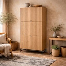 Wyld Haus Bjork 4-Door Natural Oak And Black Panelled Wardrobe 2000X990X600mm - thumbnail 1