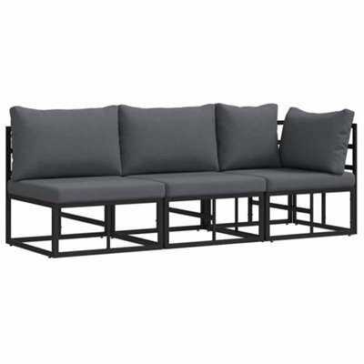Berkfield Stylish Outdoor Furniture With Cushion 3 Pcs Black Aluminium - image 1