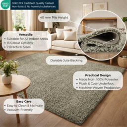 Ainsley Plain Living Room Shaggy Area Rug Modern Soft Pile Polyester Rug Sage 60 X 220 Cm (Runner) - thumbnail 3