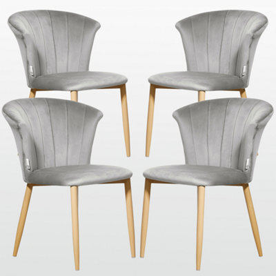 Life Interiors Set Of 4 Grey Elsa Velvet Dining Chairs With Wooden Legs, Curved Back & Comfortable Seating - image 1