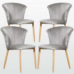 Life Interiors Set Of 4 Grey Elsa Velvet Dining Chairs With Wooden Legs, Curved Back & Comfortable Seating - thumbnail 1