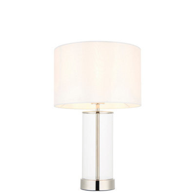 Luminosa Lighting Luminosa Lessina Base & Shade Table Lamp, Bright Nickel Plate, Glass, Vintage White Fabric - image 1