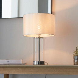 Luminosa Lighting Luminosa Lessina Base & Shade Table Lamp, Bright Nickel Plate, Glass, Vintage White Fabric - thumbnail 4