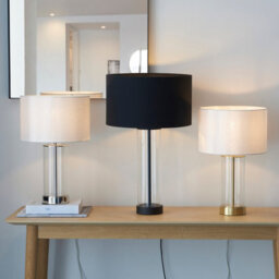 Luminosa Lighting Luminosa Lessina Base & Shade Table Lamp, Bright Nickel Plate, Glass, Vintage White Fabric - thumbnail 3