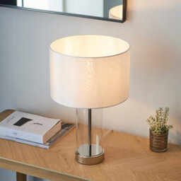 Luminosa Lighting Luminosa Lessina Base & Shade Table Lamp, Bright Nickel Plate, Glass, Vintage White Fabric - thumbnail 5