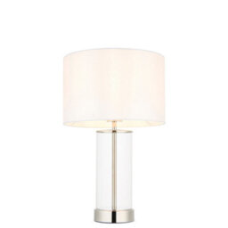 Luminosa Lighting Luminosa Lessina Base & Shade Table Lamp, Bright Nickel Plate, Glass, Vintage White Fabric - thumbnail 1