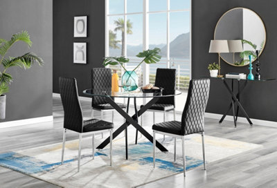 Furniturebox Uk Novara Black Leg 120Cm Round Glass Dining Table & 4 Black Velvet Milan Chairs - image 1