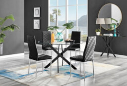 Furniturebox Uk Novara Black Leg 120Cm Round Glass Dining Table & 4 Black Velvet Milan Chairs - thumbnail 1