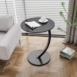 Black Side Table C Shaped Sofa Small End Table Round Coffee Laptop Living Room Bedroom - thumbnail 3