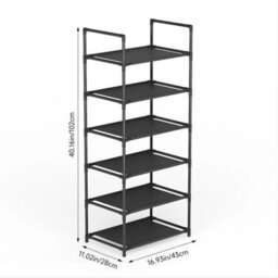 6 Tiers-43X28X102Cm Metal Narrow Shoe Rack Shoe Shelf Vertical Tall Slim Footwear Storage Organizer - thumbnail 2