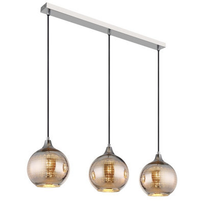 Luminosa Lighting Luminosa Lourdes Bar Pendant Ceiling Light White Balls Chromed Glass Shade 3X E27 - image 1