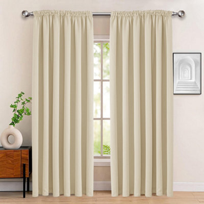 Bedlooms Blackout Curtains Thermal Insulated Pencil Pleat Cream Curtain (Pair) 66 X 90 Inches With Tie Backs Two - image 1