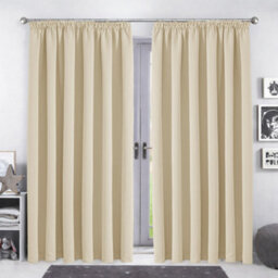 Bedlooms Blackout Curtains Thermal Insulated Pencil Pleat Cream Curtain (Pair) 66 X 90 Inches With Tie Backs Two - thumbnail 9