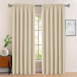 Bedlooms Blackout Curtains Thermal Insulated Pencil Pleat Cream Curtain (Pair) 66 X 90 Inches With Tie Backs Two