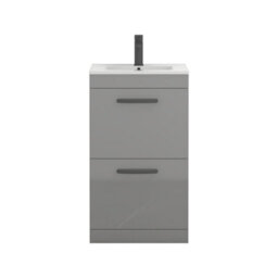 Royal Bathrooms Turin Indigo Grey Gloss 500mm Floor Standing Vanity Unit 2 Drawer With Minimalist Basin Sink & Matt Black Handles - thumbnail 6
