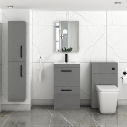 Royal Bathrooms Turin Indigo Grey Gloss 500mm Floor Standing Vanity Unit 2 Drawer With Minimalist Basin Sink & Matt Black Handles - thumbnail 4