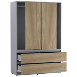 Urbn-Living Urbnliving 180Cm Height Grey Carcass 3 Sliding Oak Door With 4 Oak Drawer Wardrobe Clothes Storage Hanging Rail Bedroom - thumbnail 6