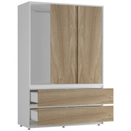 Urbn-Living Urbnliving 180Cm Height Grey Carcass 3 Sliding Oak Door With 4 Oak Drawer Wardrobe Clothes Storage Hanging Rail Bedroom - thumbnail 7
