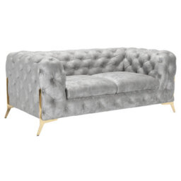 Stratus Interiors Italian Chesterfield Velvet Sofa - Silver Plush - 2 Seater