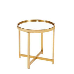 Mihomeuk Nora Mirrored Top Round Side Table With Gold Chrome Legs - thumbnail 2