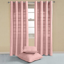 "Homescapes Cotton Rajput Ribbed Pink Curtain Pair, 66 X 72"" Drop" - thumbnail 2