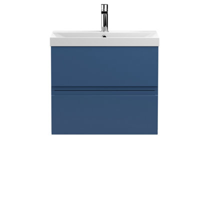 Hudson Reed Urban Satin Blue Wall Hung 2 Drawer Vanity Unit And Thin-Edge Basin With Silent Close, 550 X 610 X 395 - image 1